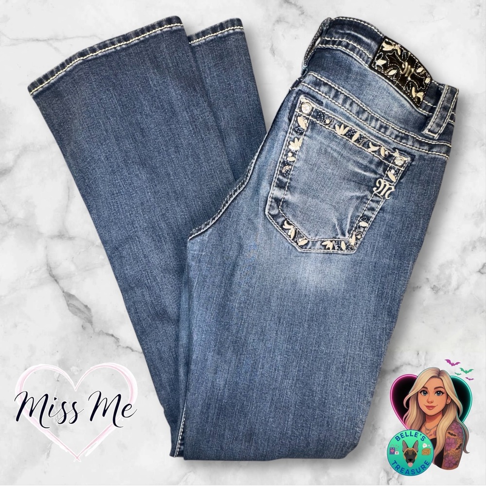 Miss Me Womens‎ 31 Bootcut Jeans Floral Embellished Pockets Blue Denim 32x32 Y2K